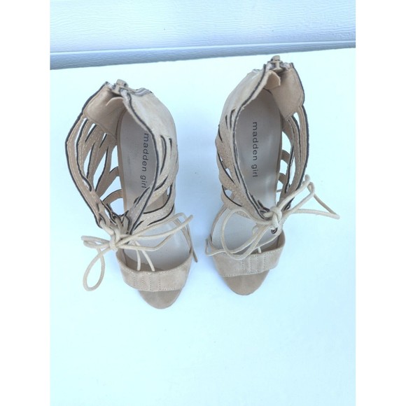 Steve Madden Girl Womens Strap Sandalia Open Toe Stiletto Dress Tan Nubuck Size7 - Picture 4 of 8